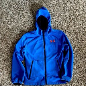 Under Armour Boys Blue Hoodie with Orange Logo Size MEDIUM